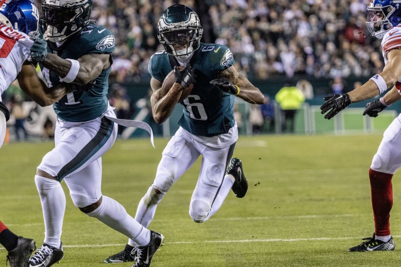 Wide receiver DeVonta Smith is among the Philadelphia Eagles' best weapons. File Photo by Laurence Kesterson/UPI
