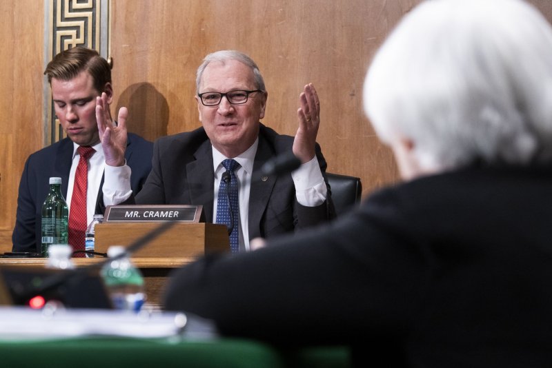 The son of Sen. Kevin Cramer, R-N.D. (pictured in 2022), was involved in a deadly crash that killed a deputy, according to the lawmaker and the N.D. Highway Patrol. File Pool Photo by Tom Williams/UPI
