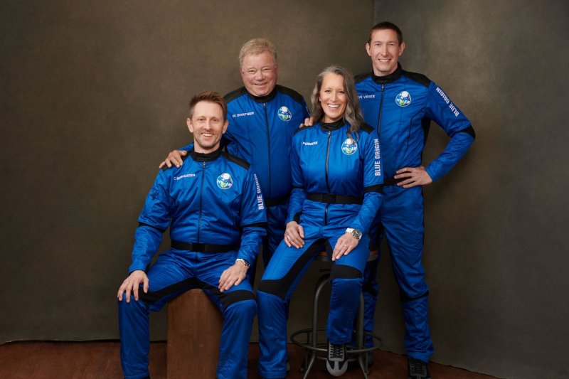 Actor William Shatner, second from left, will fly onboard New Shepard NS-18 along with Audrey Powers, Blue Origin's vice president of mission &amp; flight operations, and crewmates Chris Boshuizen and Glen de Vries.&nbsp; Photo courtesy of Blue Origin | <a href="/News_Photos/lp/236c34836c02092ba8e4180fcdd33d8f/" target="_blank">License Photo</a>