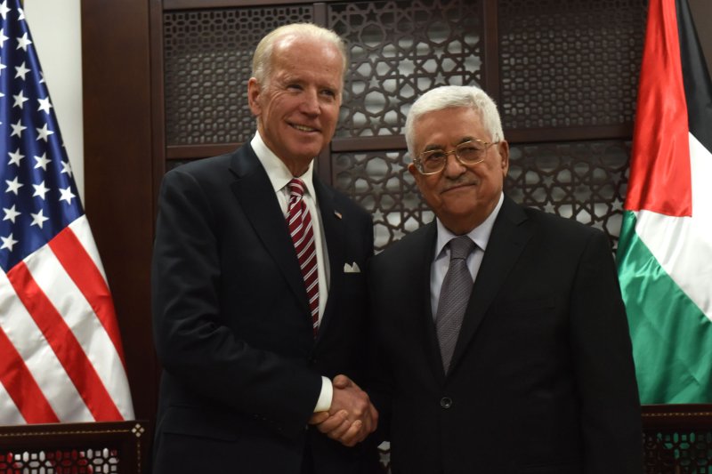 Vice President Joe Biden met with Palestinian President Mahmoud Abbas on Wednesday, where the Palestinian Authority leader expressed condolences for the death of an American tourist who was stabbed by a Palestinian man -- falling short of condemning the attack itself. Photo by Debbie Hill/UPI | <a href="/News_Photos/lp/b70807e3398d3352e5081bca646ad0ab/" target="_blank">License Photo</a>