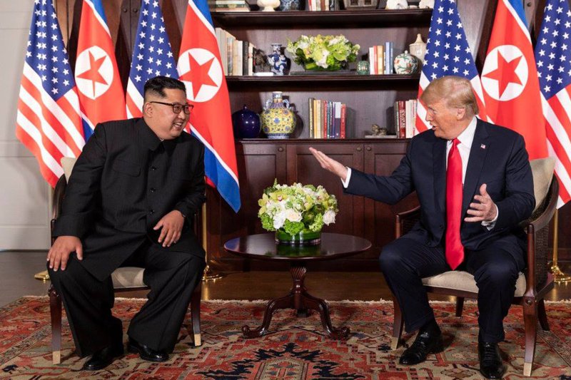 U.S. President Donald Trump meets with North Korean leader Kim Jong Un on June 12 in Singapore. File Photo by Shealah Craighead/ White House