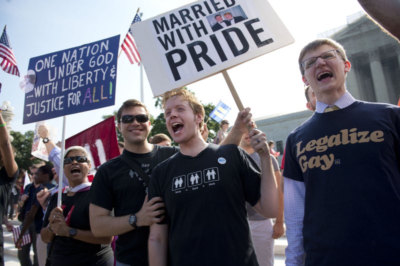 Gay rights supporters rally in front of the Supreme Court in Washington, D.C on, June 26, 2013. UPI/Kevin Dietsch