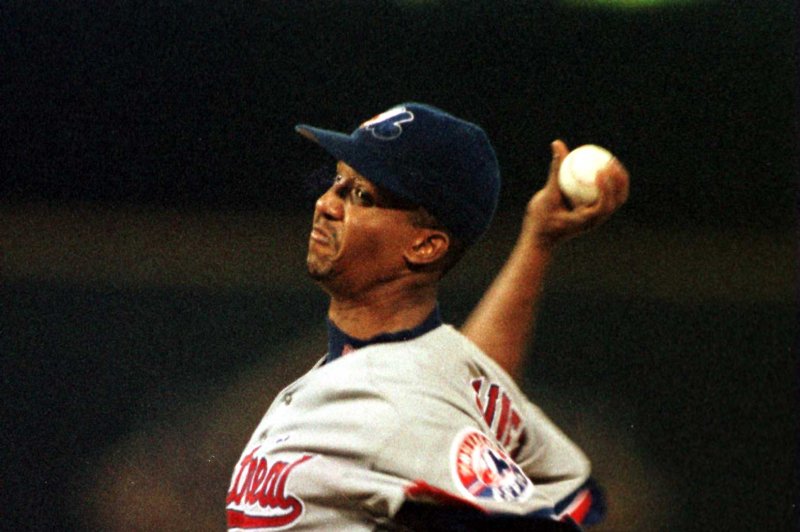 SLP97082501- 26 AUGUST 1997- ST. LOUIS, MISSOURI, USA: Montreal Expos pitcher Pedro Martinez rears back to throw to the St. Louis Cardinals in the fifth inning, August 25. Martinez, who leads the majors with a 1.64 ERA, kept the Cardinals hitless through 5 and 2/3's innings. UPI Bill Greenblatt