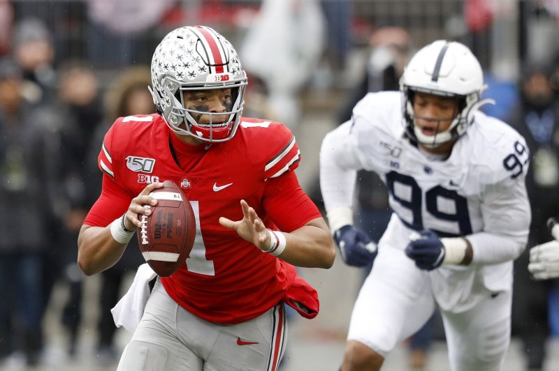 Ohio State Buckeyes quarterback Justin Fields (1) was named 2019 Big Ten Offensive Player of the Year on December 4. File Photo by Aaron Josefczyk/UPI