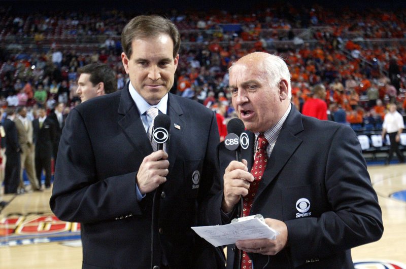 Billy Packer (R) worked as a college basketball analyst for more than 30 years. File Photo by Bill Greenblatt/UPI
