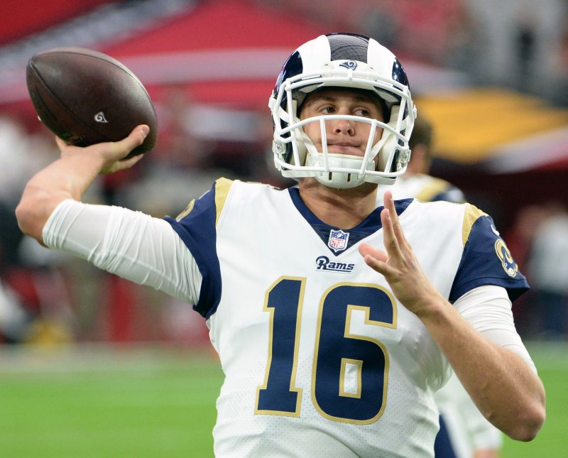 Jared Goff and the Los Angeles Rams battle the Tennessee Titans on Sunday. Photo by Art Foxall/UPI