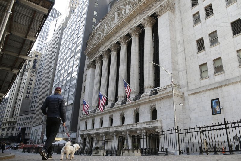 The New York Stock Exchange is seen on Wall Street in New York City on March 9. Photo by John Angelillo/UPI