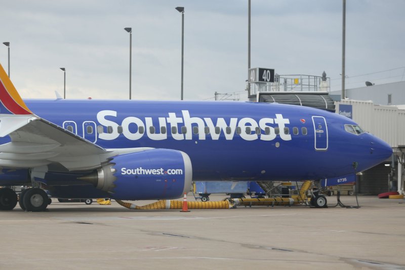 A Southwest Airlines flight from New Orleans was canceled late Sunday when a man opened an emergency exit and jumped from the aircraft while it was parked at a departure gate. File Photo by Bill Greenblatt/UPI