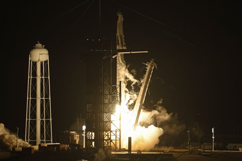 A SpaceX Falcon 9 rocket launches members of the Crew-3 mission to the International Space Station at 9:03 p.m. Wednesday from Kennedy Space Center in Florida. Photo by Joe Marino/UPI