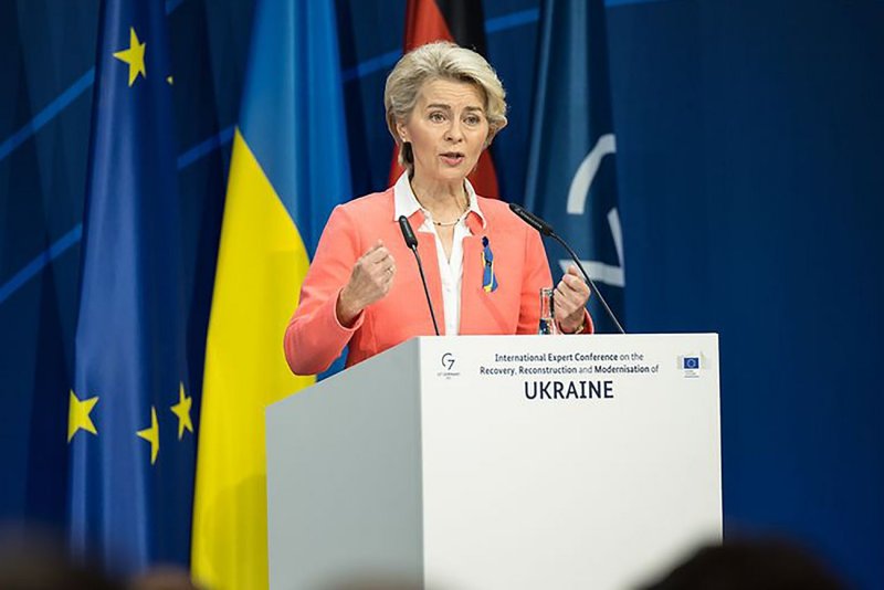 European Commission President Ursula von der Leyen called on Wednesday for a specialized court to investigate and prosecute Russian war crimes. File Photo by German Chancellor Press Office/UPI