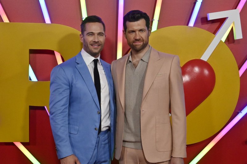 Luke Macfarlane (L) and Billy Eichner attend the premiere of "Bros" at Regal LA Live in Los Angeles on Wednesday. File Photo by Jim Ruymen/UPI