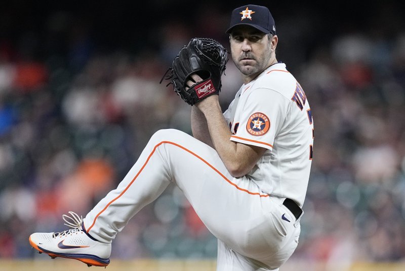 Former Houston Astros starting pitcher Justin Verlander (pictured) is set to join fellow three-time Cy Young Award winner Max Scherzer atop the New York Mets starting rotation. File Photo by Kevin M. Cox/UPI