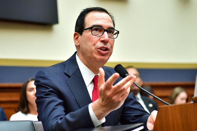 Treasury Secretary Steven Mnuchin testifies Thursday during a House Financial Services Committee hearing on the state of the international financial system on Capitol Hill in Washington, D.C. Photo by Kevin Dietsch/UPI