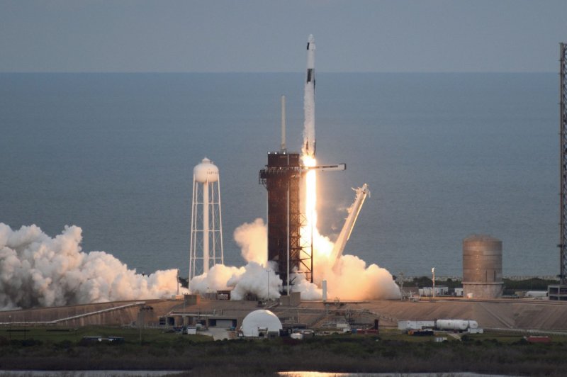 A SpaceX Falcon 9 rocket launches the Axiom Mission 2 crew to the International Space Station at 5:37 p.m. Sunday from Complex 39A at Kennedy Space Center in Florida. Photo by Joe Marino/UPI