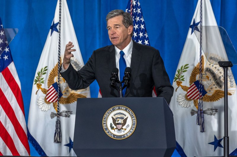 North Carolina Gov. Roy Cooper speaks at the Carole Hoefener Center in Charlotte, N.C. on July 21. He called an attack on substations in the state on Sunday an act of domestic terrorism. File Photo by Grant Baldwin/UPI