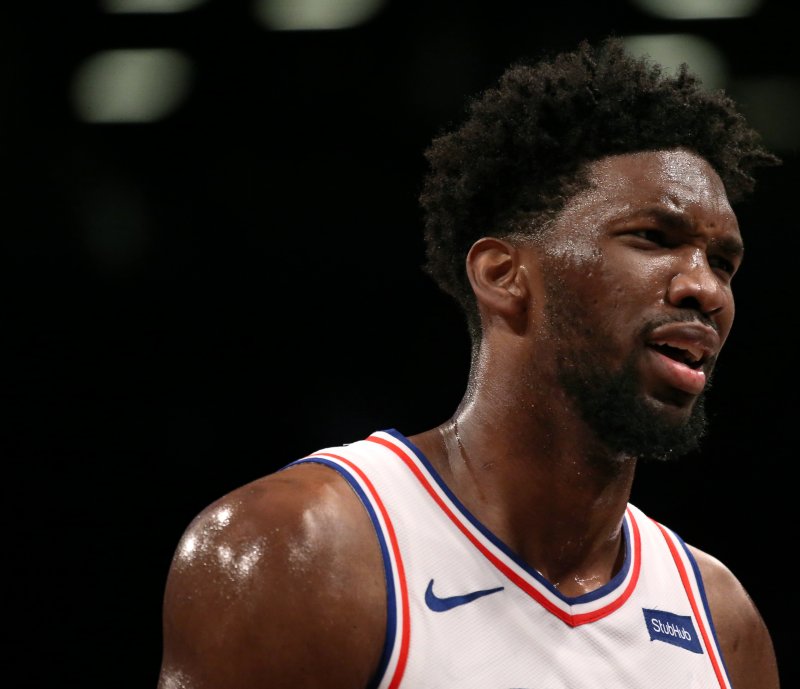 Philadelphia 76ers center Joel Embiid missed Monday's game against the New York Knicks, and he will sit out at least 10 days. File Photo by Peter Foley/EPA-EFE