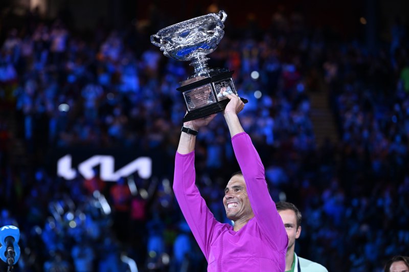 Rafael Nadal of Spain, who won the 2022 Australian Open men's final Monday in Melbourne, now owns the most major singles titles in men's tennis history (21). Photo by Dean Lewins/EPA-EFE