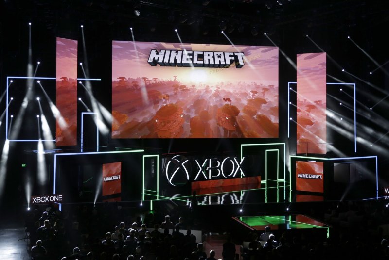 The new "Minecraft" game is introduced at the Xbox E3 press conference in Los Angeles on June 11, 2017. Mojang Studios said allowing NFT integration into the game would go against its policies of inclusion. File Photo by Mike Nelson/EPA