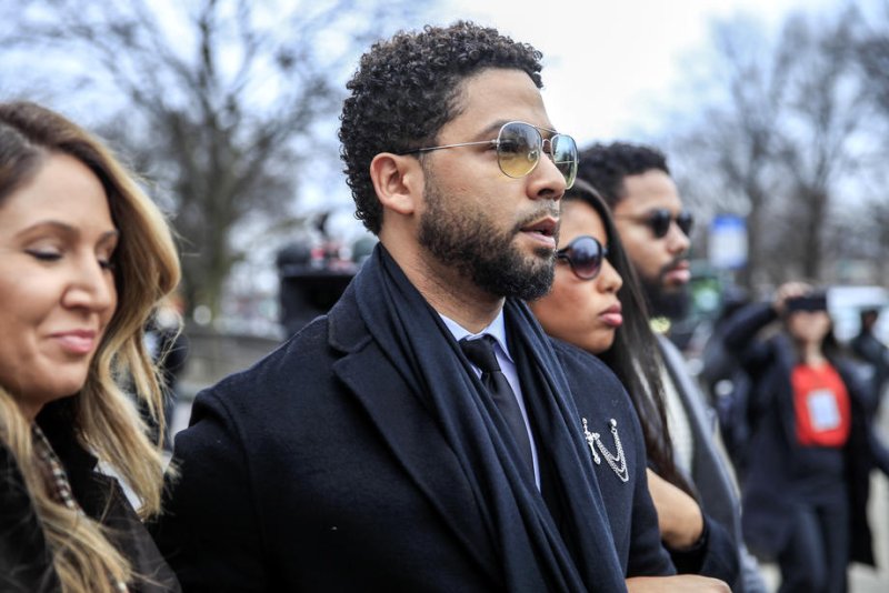Actor Jussie Smollett leaves the Leighton Criminal Courthouse in Chicago, Ill., on February 24, 2020, after pleading not guilty to felony charges of disorderly conduct for lying to police about an attack that he staged in a bid to gain public sympathy, prosecutors said. File Photo by Tannen Maury/EPA-EFE