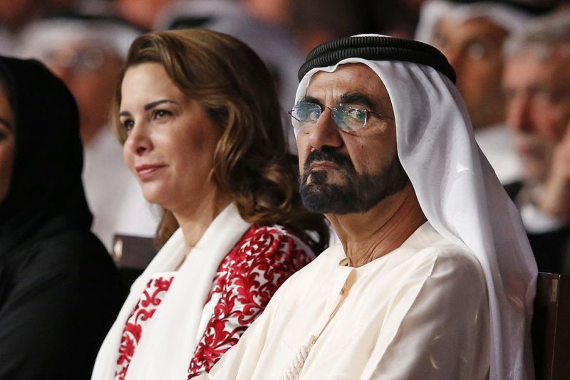 Dubai ruler Sheikh Mohammed bin Rashid Al Maktoum is seen with his wife Princess Haya at a media forum in Dubai, United Arab Emirates, on May 10, 2016. File Photo by Ali Haider/EPA-EFE