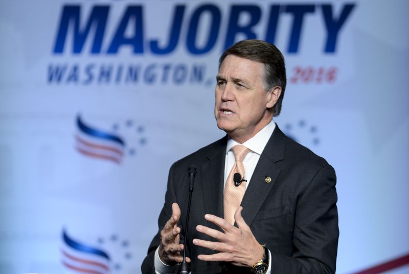 Sen. David Perdue, R-Ga., speaks during the Road to Majority 2016 Conference in Washington on Friday. Perdue told attendees they should pray that President Barack Obama's "days are few." Photo by Leigh Vogel/UPI