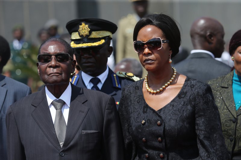 Officials said Wednesday that Zimbabwe President Robert Mugabe was placed under house arrest in South Africa and his wife, Grace, fled to Nambia amid the region's continuing political crisis. File Photo by Aaron Ufumeli/EPA