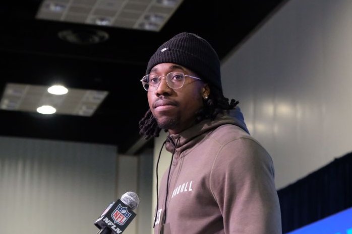 Penn State star Joey Porter Jr. and other cornerback prospects will work out for NFL teams Friday at the 2023 NFL scouting combine in Indianapolis. Photo by Alex Butler/UPI
