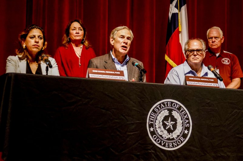 Texas Gov. Greg Abbott (C) has bused thousands of migrants to Washington D.C. and New York City. File Photo by Tannen Maury/EPA-EFE