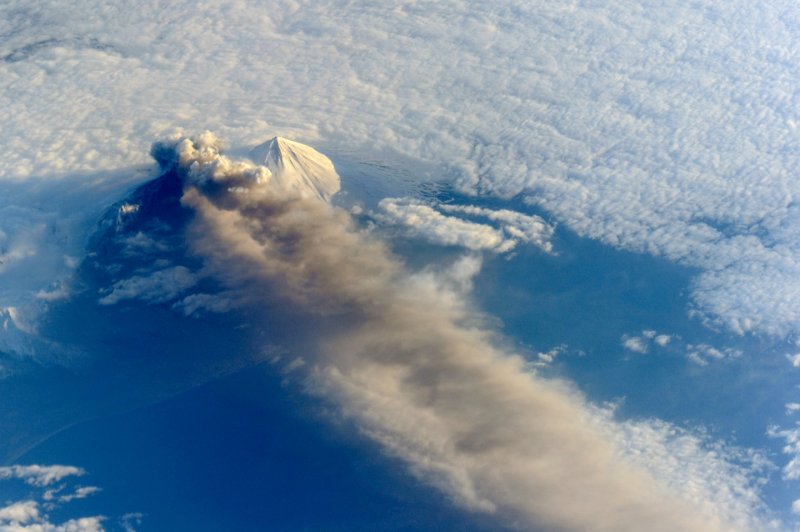 Sulfur clouds from ancient volcanoes blocked out the sun and depressed temperatures in A.D. 536 and 540. The episodes were likely responsible for period of societal upheaval in Europe. Pictured, the ash cloud from the Pavlof Volcano on May 18, 2013. Photo courtesy NASA