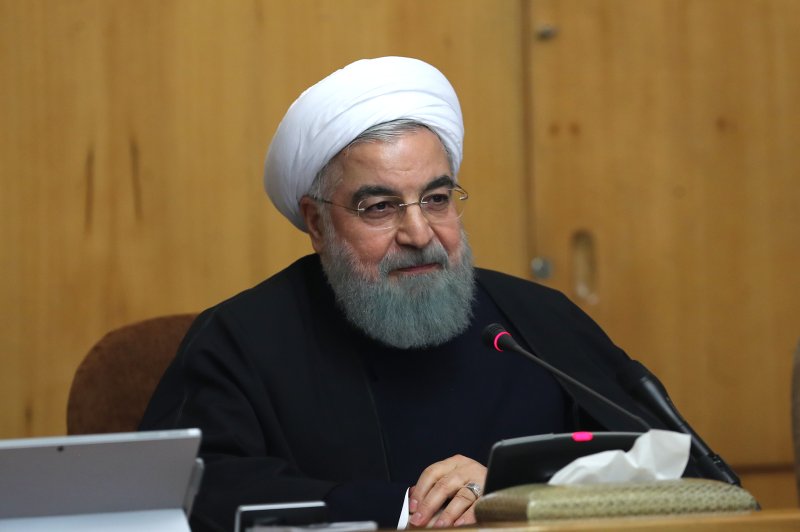 Iranian President Hassan Rouhani speaks during a cabinet meeting in Tehran. "Recent protests seem to be a threat, but they are actually an opportunity to see what the problem is," he said Monday. Photo by EPA/Presidential Office website