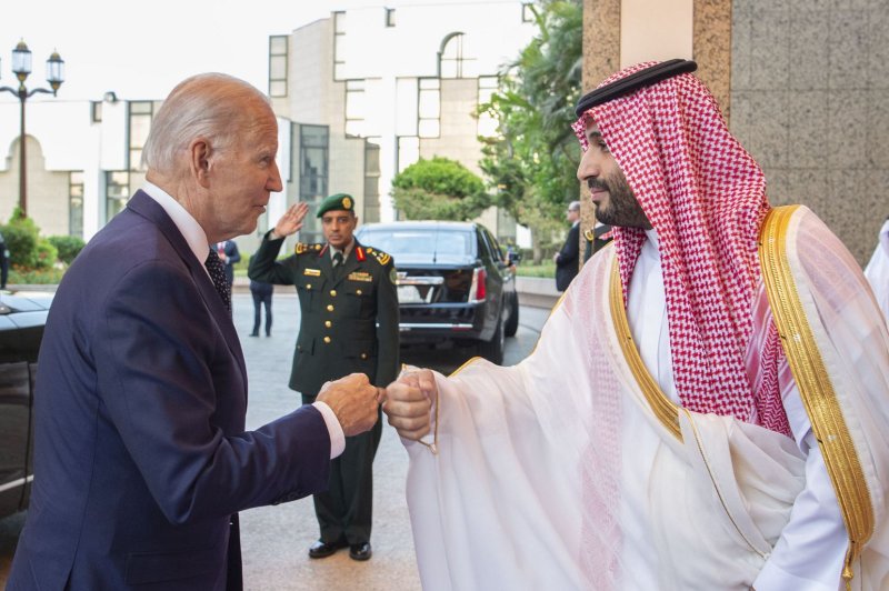 Lawmakers on Sunday criticized President Joe Biden as he returned from his trip to the Middle East which saw him fist bump Saudi Crown Prince Mohammed bin Salman. Photo by Bandar Aljaloud/EPA-EFE