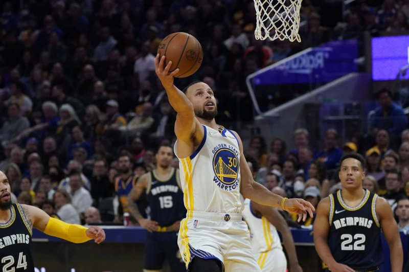 Golden State Warriors guard Stephen Curry made eight consecutive free throws down the stretch of a playoff win over the Memphis Grizzlies on Monday at Chase Center, in San Francisco. Photo by John G. Mabanglo/EPA-EFE