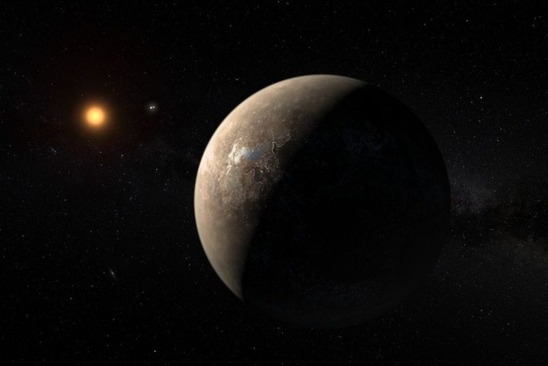 An illustration depicts the exoplanet Proxima Centauri b, the closest exoplanet to the sun and also the closest potentially habitable exoplanet. File Photo by M. Kornmesser/European Southern Observatory