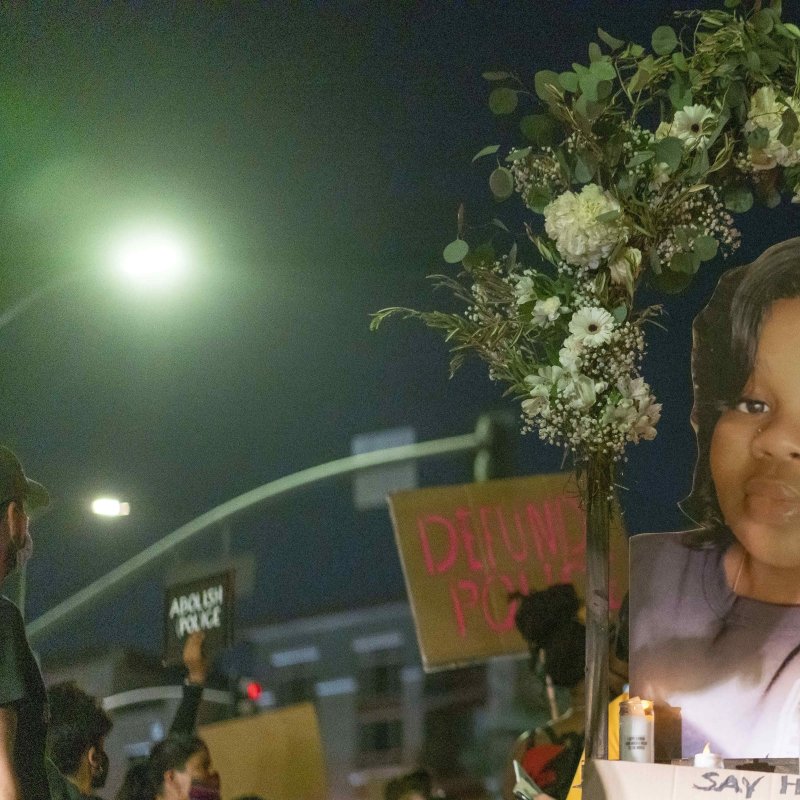 Protesters march in Los Angeles in September 2020 with an effigy of Breonna Taylor after she was killed during a police raid on the wrong home. The Department of Justice on Thursday announced federal charges for the four officers involved with her death. File Photo by Kyle Grillot/EPA-EFE
