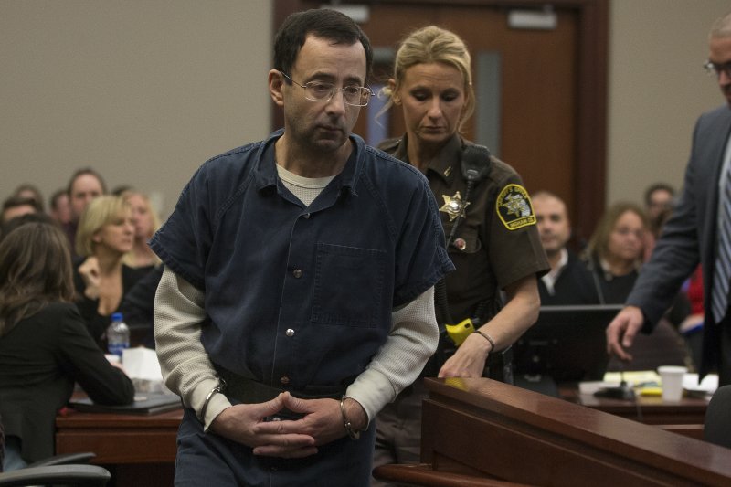 Former Team USA gymnastics doctor Larry Nassar was sentenced in 2018 to decades in prison after sexually assaulting gymnasts. Photo by Rena Laverty/EPA-EFE
