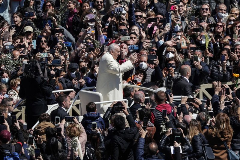 Pope Francis urged for Russia and Ukraine to make an Easter truce as people in the war-torn country prepare for the Christian holy week during the celebration of the Palm Sunday Mass in Saint Peter's Square on Sunday. File Photo by Giuseppe Lami/EPA-EFE