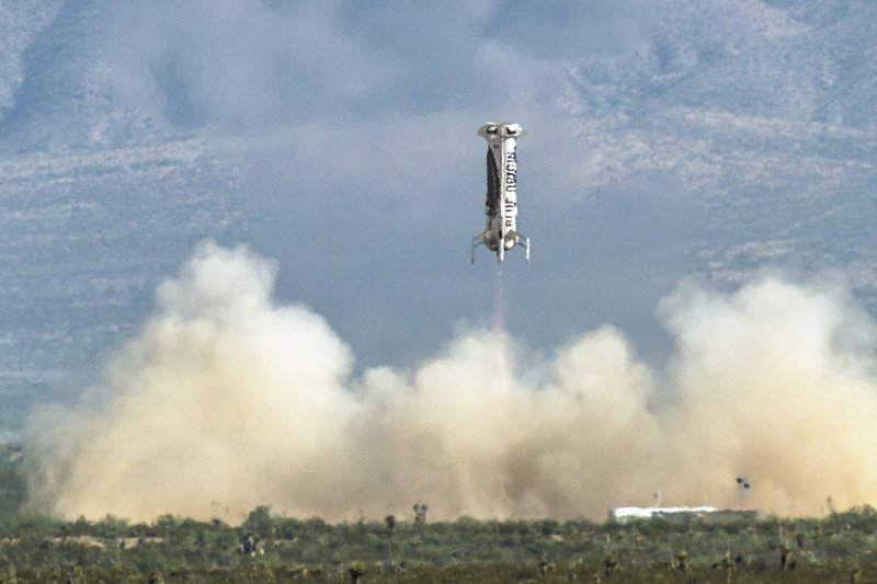 Jeff Bezos' Blue Origin plans to launch its New Shepard rocket, like the one shown here in 2016, from West Texas on Friday morning. Photo courtesy of Blue Origin