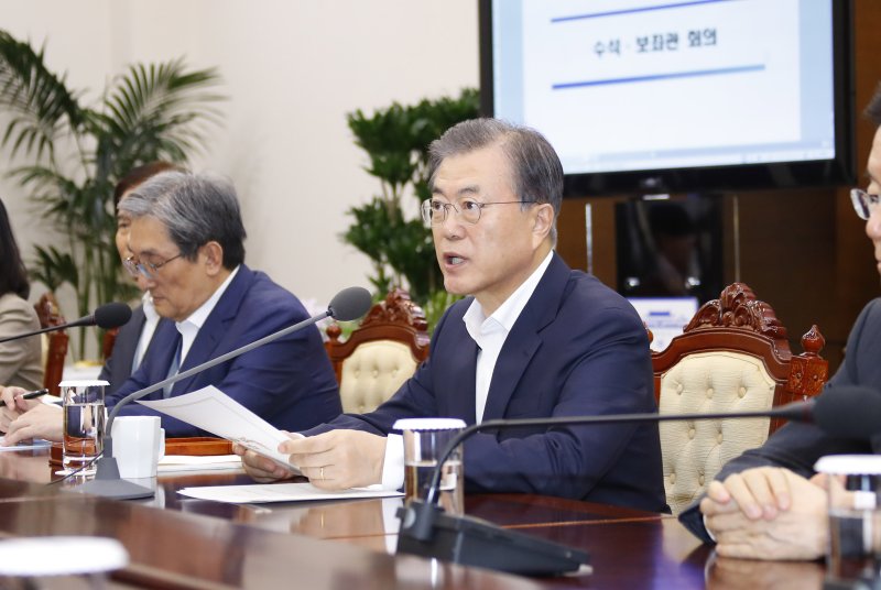 South Korean President Moon Jae-in told aides Monday that talks will soon resume between the United States and North Korea. Photo by Yonhap