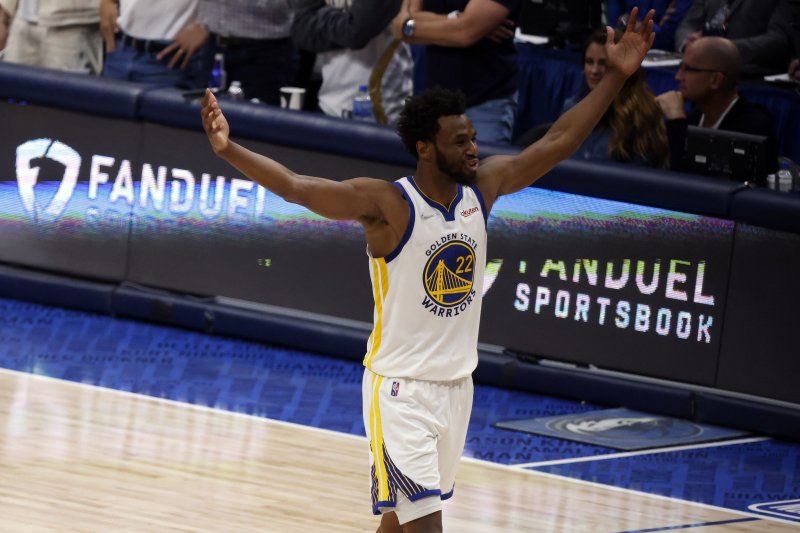Golden State Warriors forward Andrew Wiggins scored 10 points in the fourth quarter of a playoff win over the Dallas Mavericks on Sunday in Dallas. Photo by Adam Davis/EPA-EFE