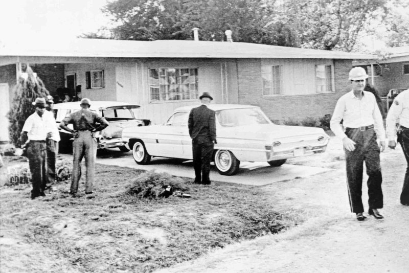 The home of Medgar Evers, field secretary for the NAACP, shot to death by a sniper early June 12, 1963 outside his home in Jackson, Mississippi. Evers had just stepped out of his car (rear) and started toward the carport when he was hit in the back by a high-powered rifle. UPI File Photo