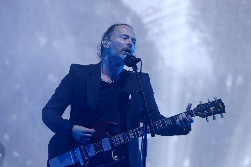 Thom Yorke of Radiohead performs at the Glastonbury Festival of Contemporary Performing Arts in 2017. His new collaboration, The Smile, is releasing its debut album next month. File Photo by Nigel Roddis/EPA