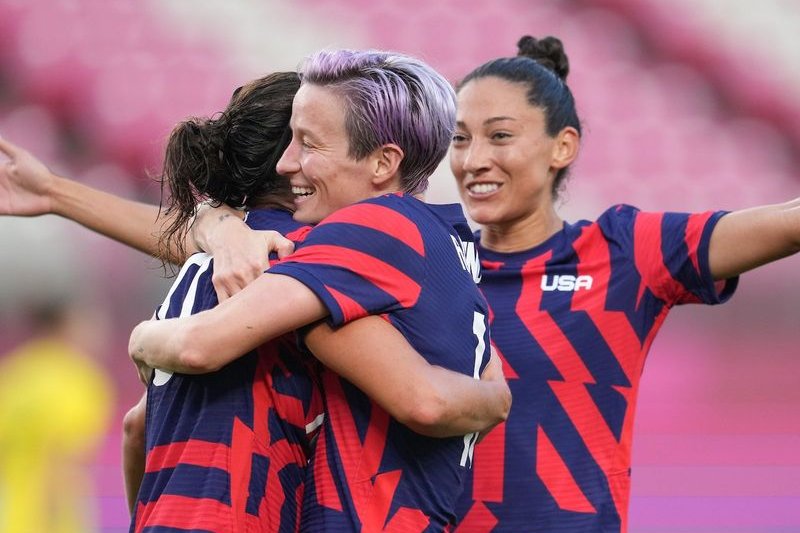 Team USA celebrates a victory in the bronze medal match during the 2020 Summer Olympics in Tokyo, Japan, on August 5, 2021. Photo courtesy USWNT/Twitter