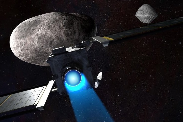 An illustration depicts NASA's DART spacecraft moments before crashing into the Dimorphos asteroid. Image courtesy of NASA