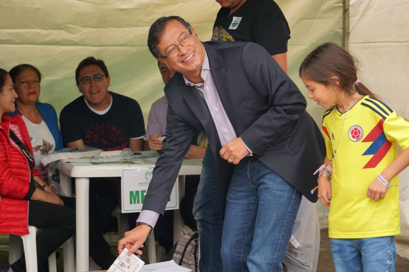 Leftist Gustavo Petro cast his vote in Bogota, the nation's capitol, where young voters expressed their support for him in his third presidential bid. File Photo by Mauricio Riveros/EPA-EFE