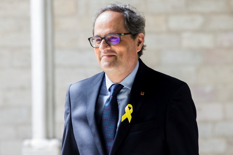 Catalonia President Quim Torra has rid his Cabinet of ministers under investigation for taking part in the region's independence drive. File Photo by Quique Garcia/EPA-EFE