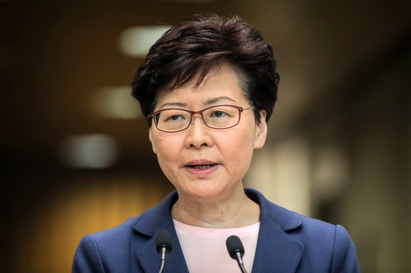 Hong Kong's Chief Executive Carrie Lam has for a second time since protests erupted on the island condemned protesters are "rioters" while defending the actions of the police. Photo by Vivek Prakash/EPA-EFE