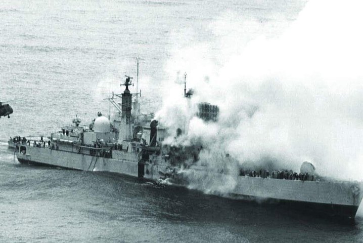 On May 4, 1982, an Argentine jet fighter sank the British destroyer HMS Sheffield during the Falkland Islands war. File Photo courtesy the Argentine government