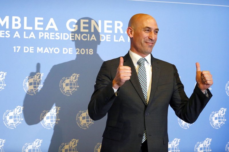 Luis Rubiales, president of the Royal Spanish Soccer Federation, on Saturday was "provisionally suspended" by the world soccer governing body FIFA pending the results of a disciplinary hearing. File Photo by J.P. Gandul/EPA-EFE
