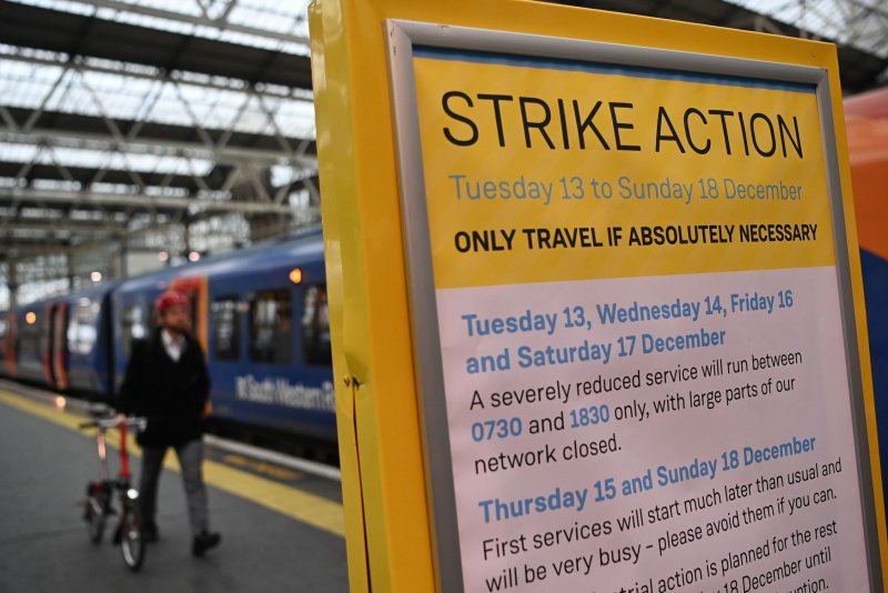 The RMT rail workers' union strike over pay and working conditions is expected to cause major disruptions to the UK's rail network for the next five days. Photo by Andy Rain/EPA-EFE