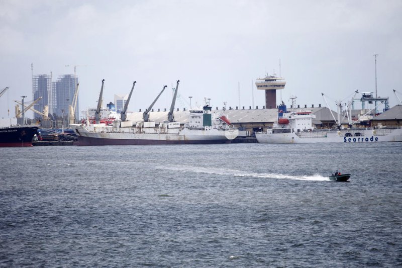 A view of the port of Lagos, Nigeria, on September 10. Five crew members of a Greek vessel were kidnapped last week by a group of pirates off the coast of Nigeria. The vessel was on its way to Lagos. File photo by Akintunde Akinleye/EPA-EFE